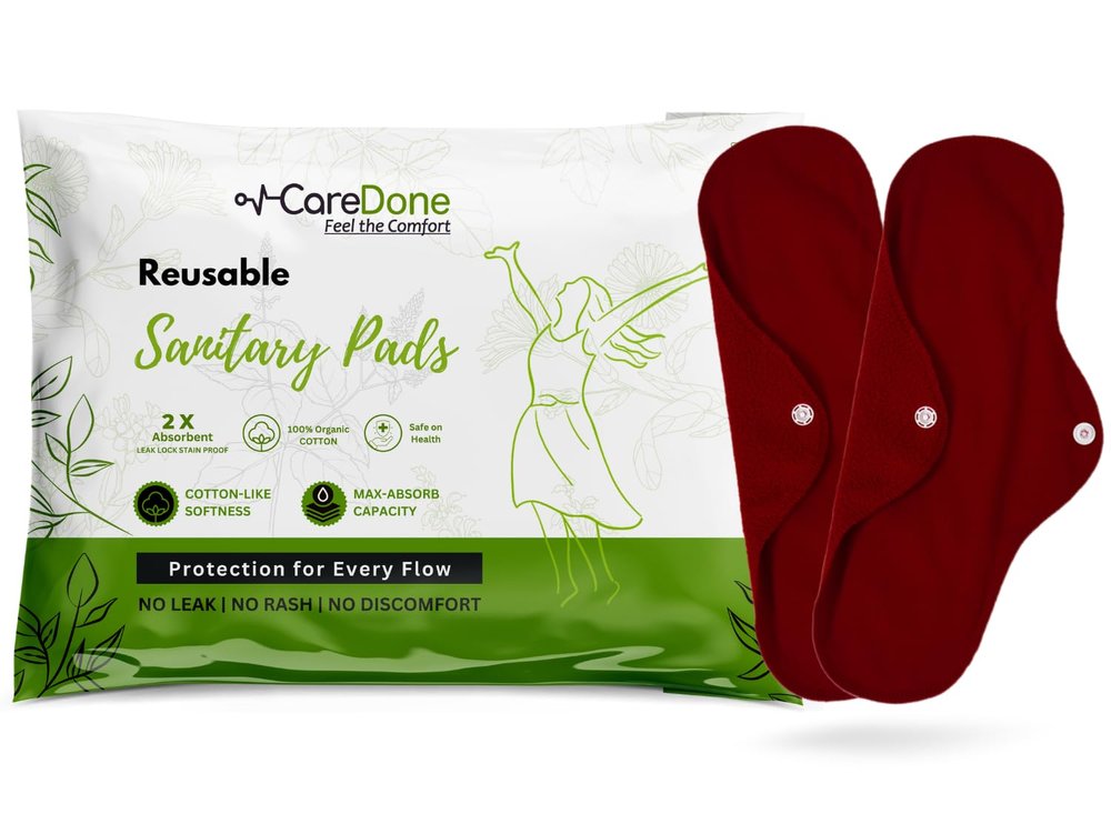 CareDone Super Comfy Heavy Flow Pad - Extra Large Reusable Sanitary Cloth, Organic Cotton, Leak Proof, Lasts Up to 75-100 Washes (Mahroon, Pack of 2)