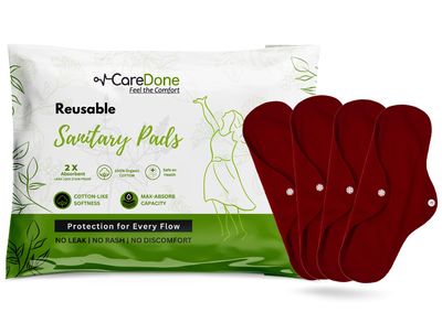 CareDone Super Comfy Heavy Flow Pad - Extra large| |Reusable Sanitary Cloth Pad | Organic Cotton| with leak proof | lasts upto 75-100 washes (Mahroon Cloth Pad- Pack 4)