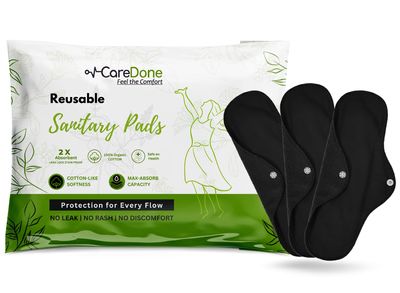 CareDone Super Comfy Heavy Flow Pad - Extra large| |Reusable Sanitary Cloth Pad | Organic Cotton| with leak proof | lasts upto 75-100 washes. (Black Cloth Pad- Pack 3)