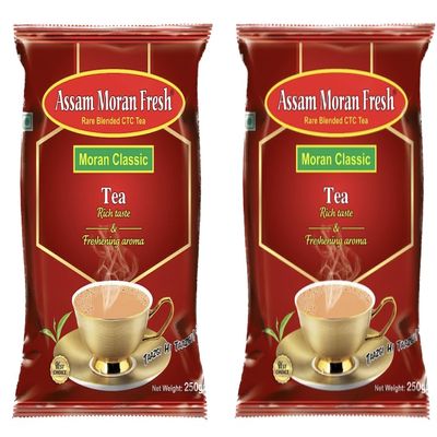 Assam Moran Fresh Classic 500 Gm (Pack of 2, Each 250 gm) Tea | Classic Blend of CTC Tea From Assam | Handpicked From Quality Gardens