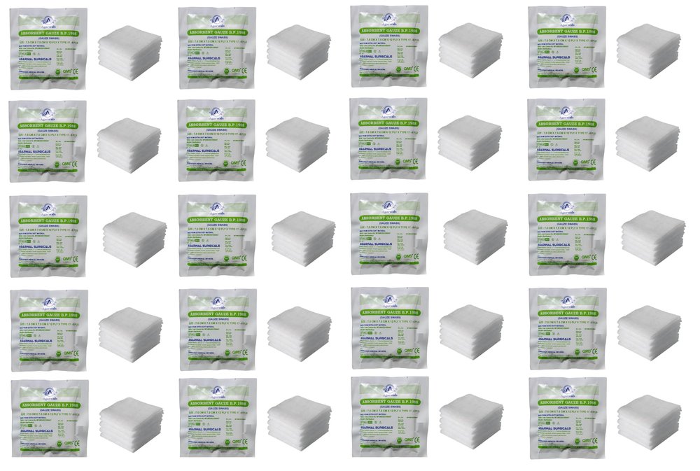 Agarwals Absorbent Gauze Swabs Sterile 7.5 cm X 7.5 cm X 12 ply (5Pcs/Pack) (Pack of 20 i.e. 100 Dressings)