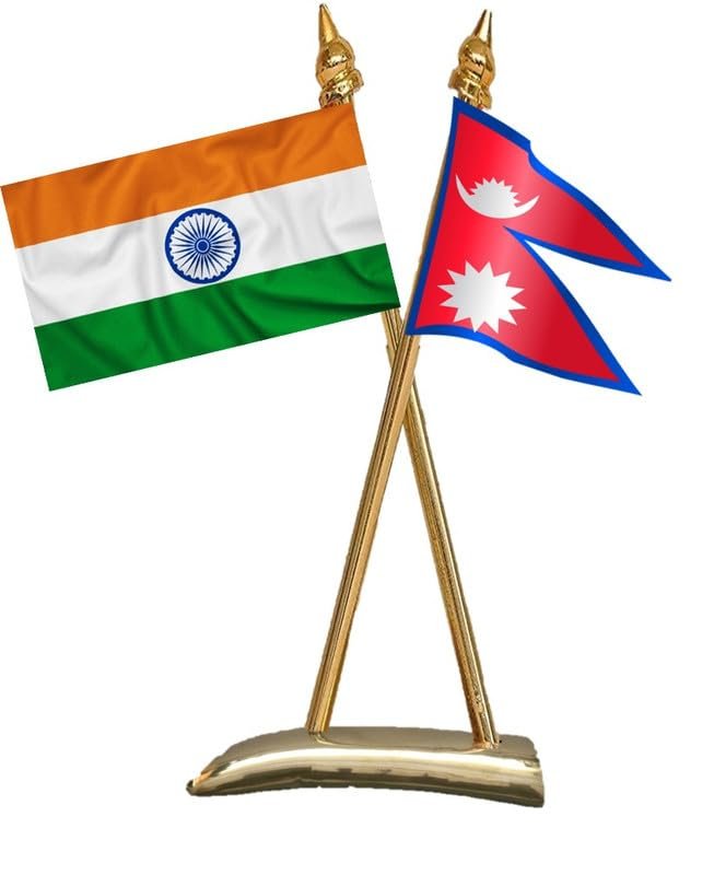 NEPAL & INDIA Miniature Flags - Shining & Bright Cotton Cloth with Criss-Cross Classy Brass Base Table Stand