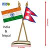 NEPAL & INDIA Miniature Flags - Shining & Bright Cotton Cloth with Criss-Cross Classy Brass Base Table Stand view 2