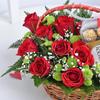 FlowerAura Romantic Hamper Includes Fresh Live 11 Red Roses Flowers With 16 Chocolates In Basket For Valentine's Day Gift, Birthday Gift, Anniversary Gift & Mother's Day Gift (Same Day Delivery) view 3