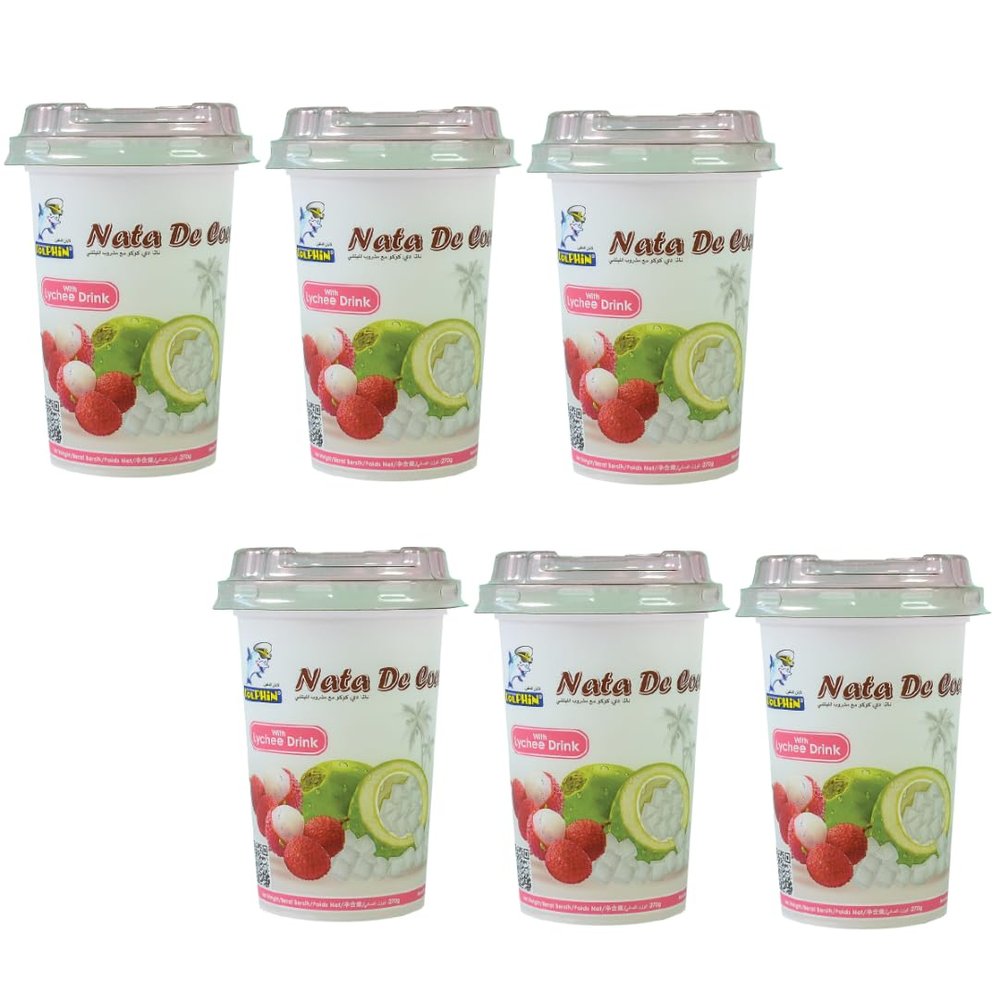 Captain Dolphin Lychee Drink with 50% Nata De Coco | Pack of 6 x 270g