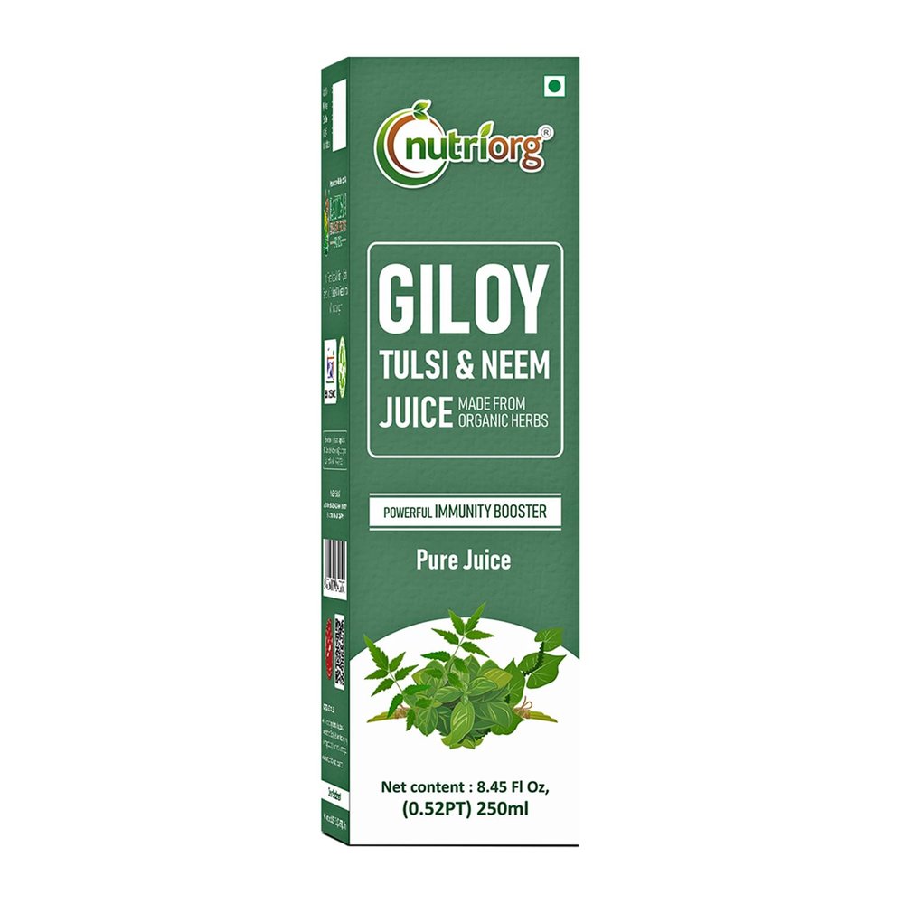 Nutriorg Giloy Tulsi Neem Juice - 250 ml | Natural Juice for building immunity | Only brand to use organically Grown Neem and Tulsi