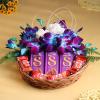 FlowerAura Premium Gift Hamper of Fresh Live 2 Carnation, 3 Blue Flowers & 7 Chocolates In Box Gift For Birthday | Anniversary | Love | Girlfriend's Day | Mothers Day Gift For Mom (Same Day Delivery) view 1