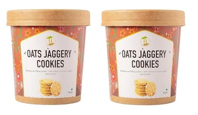 Fit Pro Healthy Lives Jaggery Oats Cookies  Healthy & Delicious Biscuits  Made with Pure Natural Jaggery & Whole Grain Oats  No Refined Sugar  Gluten Free - Perfect Snack  (100g Pack of 2)