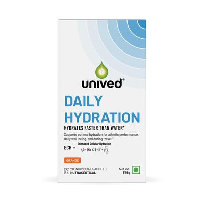 Unived Daily Hydration  Enhanced Cellular Hydration (ECH) with Electrolytes, Supports Athletic Performance, Daily Wellness, and Optimal Fluid Balance  Family-Friendly, 20 Sachets (Box of 20, Orange)