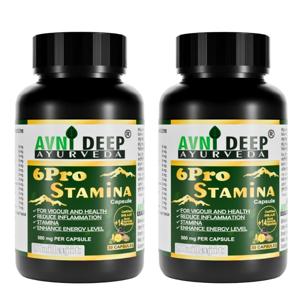 6pro Stamina Shilajit Capsules For Men With Ashwagandha Ayush Approved Ayurvedic Herbs- 60 Capsules (Pack of 2)