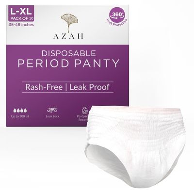 AZAH Periods Panty For Women [L-XL Pack of 10] | 12 Hrs Protection |Super Absorbent 360 Coverage |Leak Proof Overnight Period Panty for Girls |Heavy Flow | Rash Free Disposable Panties After Delivery