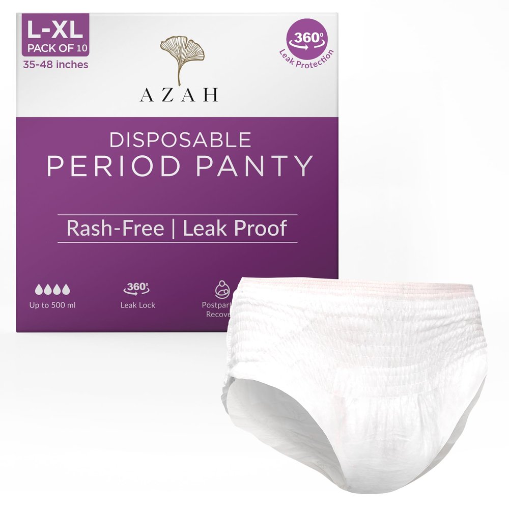 AZAH Periods Panty For Women [L-XL Pack of 10] | 12 Hrs Protection |Super Absorbent 360 Coverage |Leak Proof Overnight Period Panty for Girls |Heavy Flow | Rash Free Disposable Panties After Delivery