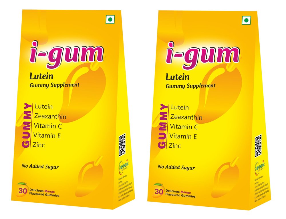 Aesthetic i-gum Lutein Supplement Gummies | Lutein and Zeaxanthin Supplement For Kids and Adults | No Added Sugar | Mango Flavour | Pack of 2