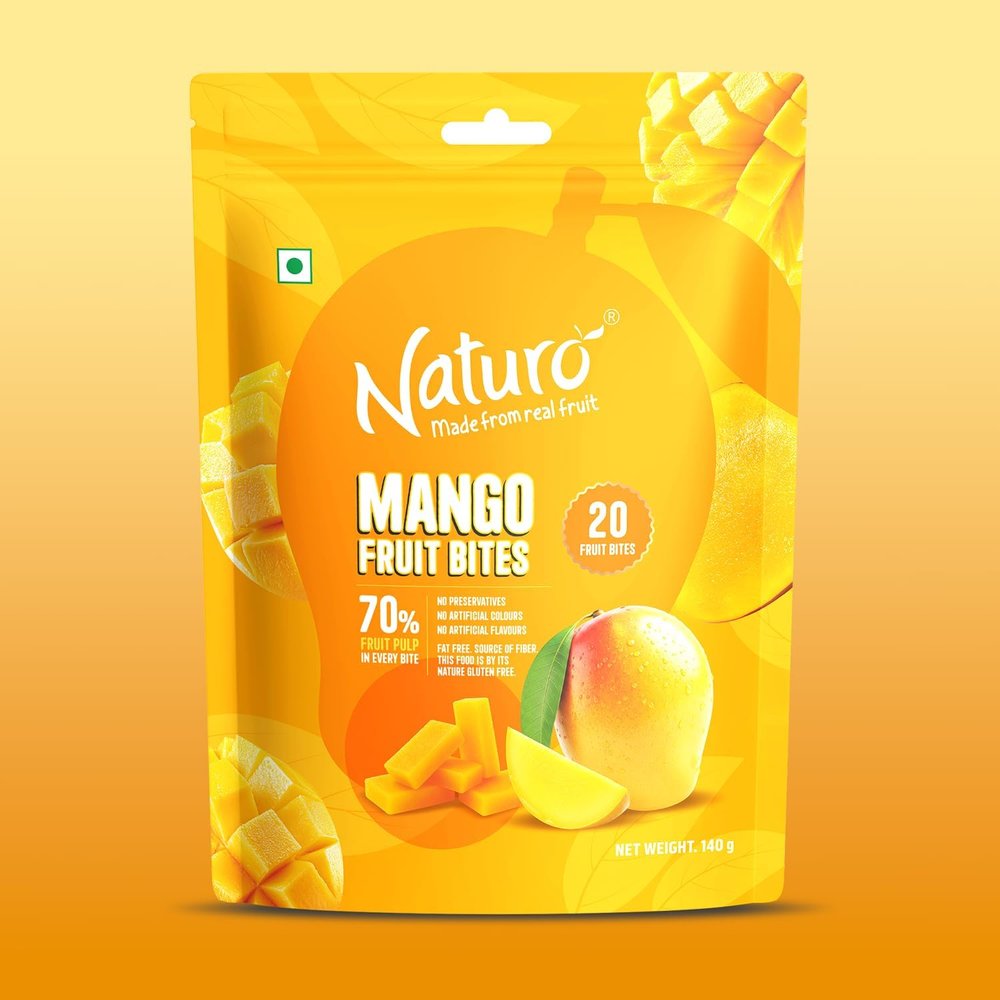 Naturo Mango Fruit Bites Pouch (20 Fruit Bites) | Mini Candies | Road Trip Snacks | Pack of 2