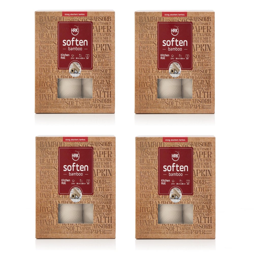 HRK Soften Bamboo Kitchen Roll 2Ply 8Roll X 100 Pulls (Total 800 Pulls) Strong & Absorbant Bamboo Kitchen Tissues