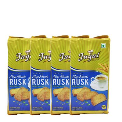 Jugal Bakers Suji Elaichi Rusks (Pack of 4, 500gm Each) Sooji Cardamom Rusk Bisuits, Handmade Tea Toasts, Healthy Evening Snacks, Ready to Eat Breakfast, Digestive Biscuits/Cookies