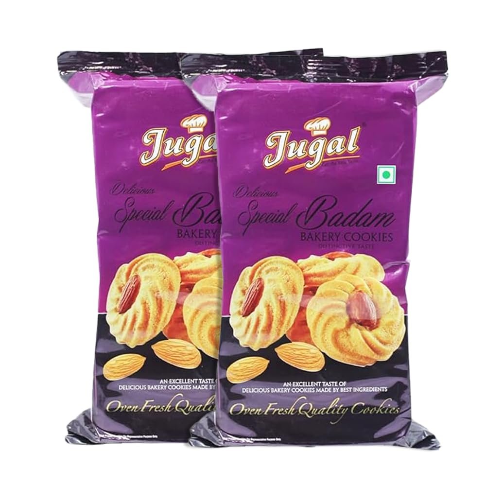 Jugal Bakers Badam Bakery Cookies (Pack of 2, 200gm Each) Handmade Almond Biscuits, Healthy Tea Time Snacks, Ready to Eat Breakfast, dry Fruits Cookie, Ready to Eat Breakfast