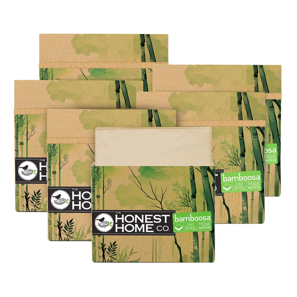 Bamboo Napkins by The Honest Home Co. I 2 Ply Bamboo Tissue Paper Napkins | 300 Pulls | 100% Natural | Premium Hard Box | | Pack Of 6 (50 Pulls/Box)