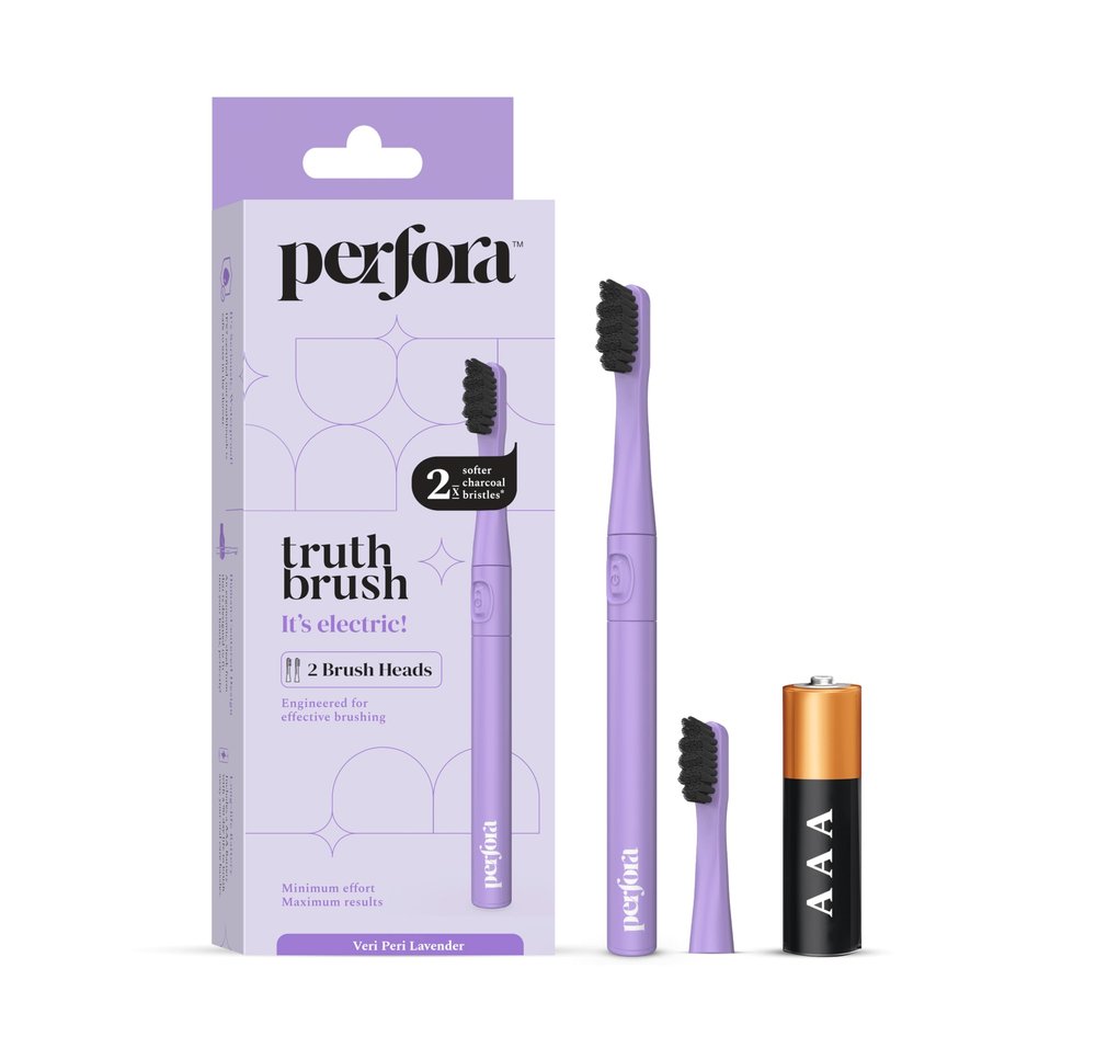 Perfora Electric Toothbrush With 2 Modes, 2 Brush Heads, 24000 Strokes, 90 Days Battery Life | 1 Year Warranty | Electric Brush For Men, Women & Kids - Lavender