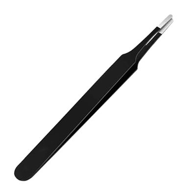 HUNCHA Tweezers for Ingrown Hair Removal - Surgical Grade Medical With Sharp Needle Nose Point Tips - Ideal for Splinters & Tick Removal, Black, Design 2A, Pack of 1