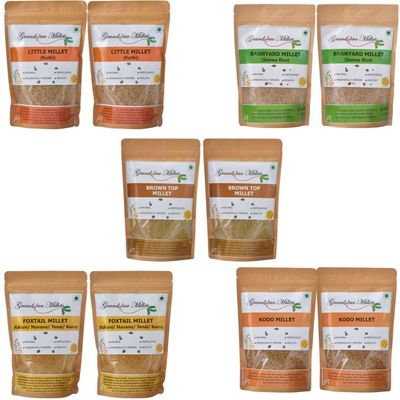5Kg Combo Pack of 5 Unpolished Millets, Browntop 1kg, Foxtail 1kg, Barnyard 1kg, Little 1kg, Kodo 1kg (Pack of 10)(Each 500g)