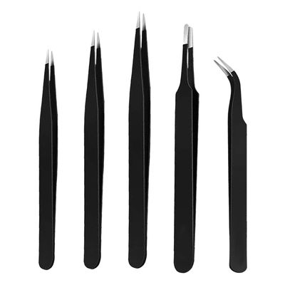 HUNCHA Tweezers for Ingrown Hair Removal, Surgical Grade Medical Tweezers with Sharp Needle Nose Point Tips Ideal Pointed Tweezers for Splinters Tick Removal, Black, Design 0, 00, 2A, 3C, 7, Pack of 5