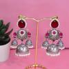 Silver Dome Pink Drop Jhumka (Ruby Red) view 2