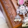 Silver Dome Pink Drop Jhumka (Ruby Red) view 4