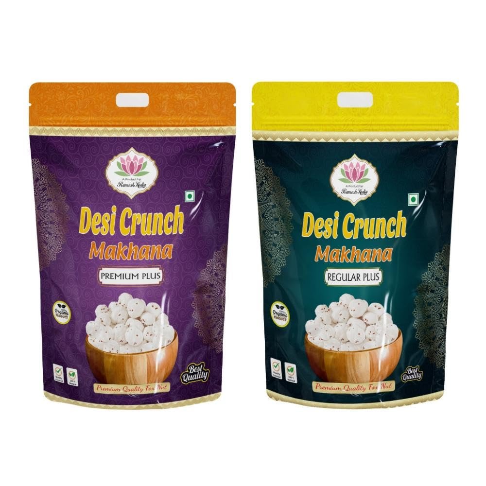 Desi Crunch Makhana Combo | Premium Lotus Seeds | Foxnuts - 250g x 2 (Premium Plus + Regular Plus (250 gms x 2))