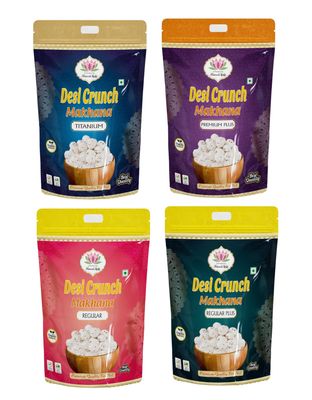 Desi Crunch Makhana Combo | Premium Lotus Seeds | Foxnuts - 250g x 4 (TITANIUM+Premium Plus+Reg Plus+Reg (250 gms x 4))