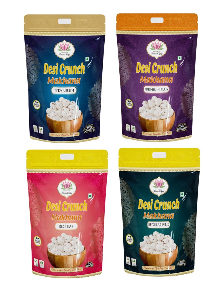 Desi Crunch Makhana Combo | Premium Lotus Seeds | Foxnuts - 250g x 4 (TITANIUM+Premium Plus+Reg Plus+Reg (250 gms x 4))