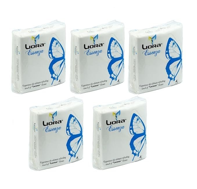 Liora 2 Ply Tissue Paper Napkin for Home, Office, Restaurant, Kitchen & Dining, Soft Absorbent Skin Friendly Napkins for Party Event Essential, 33 x 33 cm, Pack of 5 (50 Pulls Per Pack, 150 Sheets)