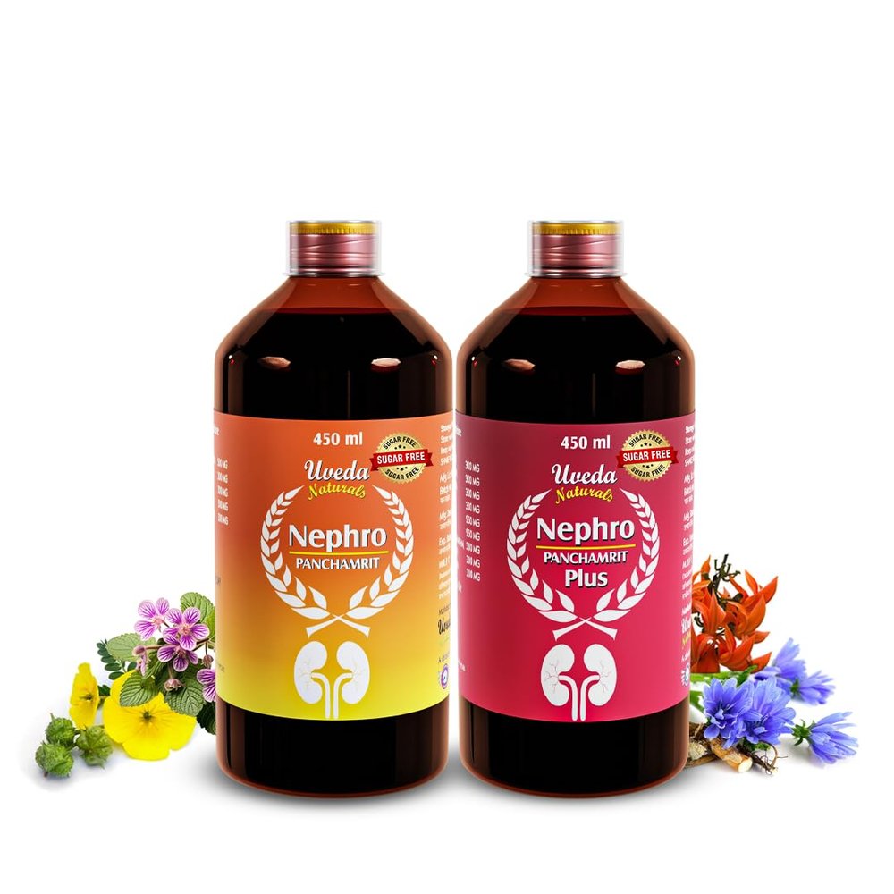 Nephro Panchamrit & Nephro Panchamrit Plus Sugar Free | Uveda Naturals | Ayurvedic Dual-Action Kidney Support Supplement with Himalayan Herbs | Natural Detox, Healthy Creatinine & Urea Levels | Pure Herbal Liquid Extract, 100% Natural | 450ml each (1