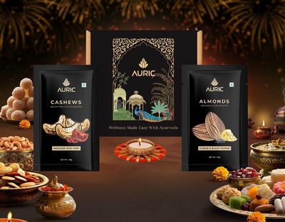 Auric Diya Delight Diwali Box with Flavoured Nuts Almonds, Cashews and Decorative Diya Gift Box Ideal for Diwali & Festive Gifting, Hamper for Corporate Gifts