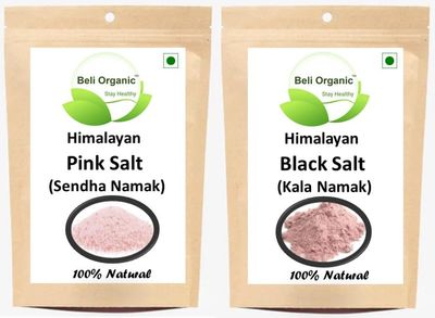 Beli Organic 100% Natural Himalayan Pink Salt + Black Salt | Sendha Namak + Kala Namak | Rock Salt + Black Salt combo pack of 1 each (2 * 450 gm) for Cooking, Seasoning & Flavoring