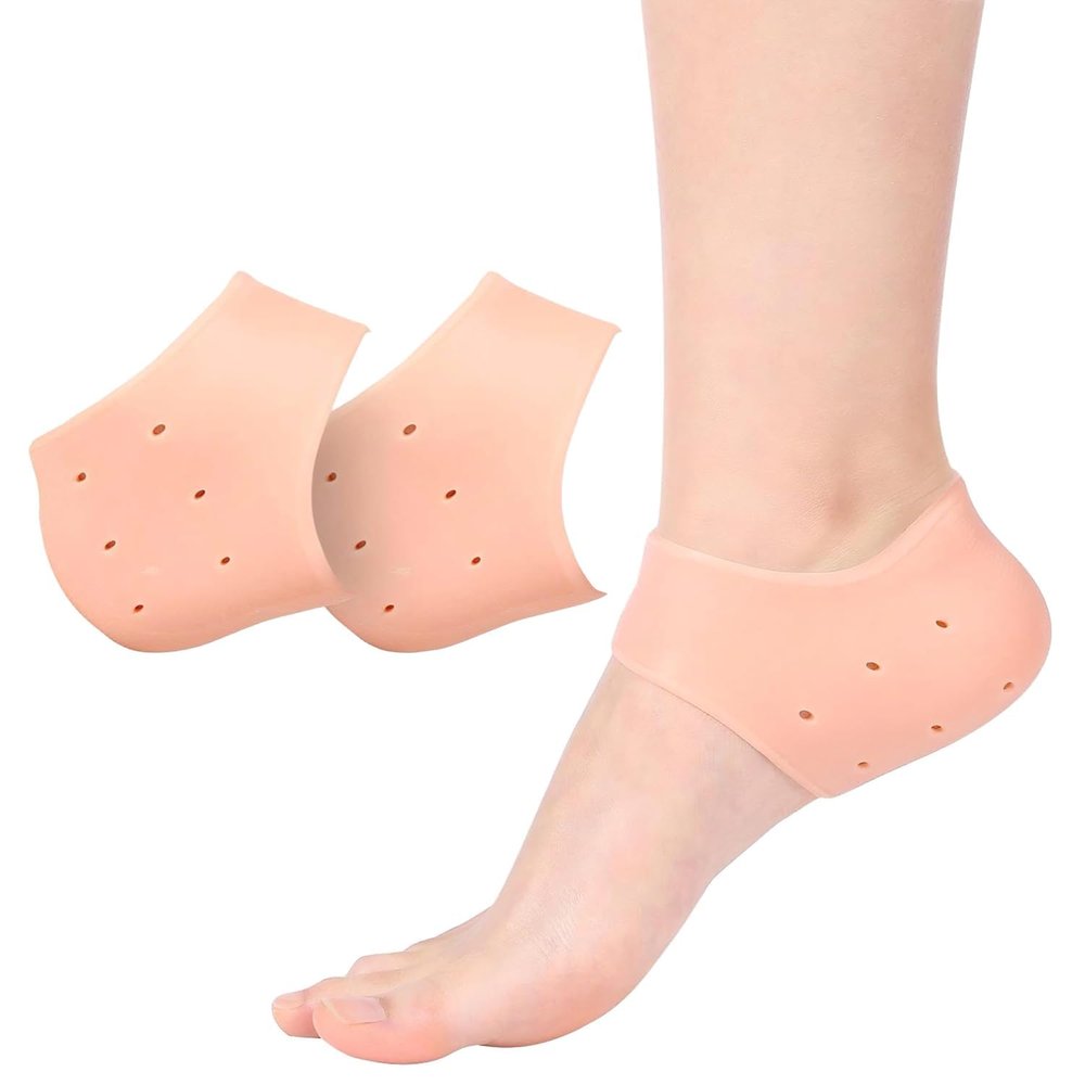 APRIME ADDA Silicone Gel Heel Pad Socks for Pain Relief, Swelling, and Anti-Crack Moisturizing | Dry Hard Cracked Ankles Protectors for Men and Women | Free Size (True Beige)