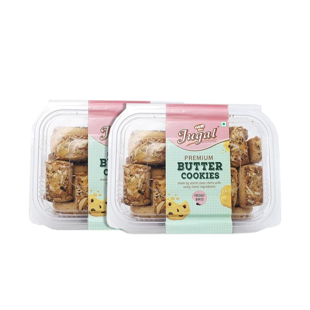 Jugal Bakers Butter Badam Cookies (Pack of 2, 300gm Each) Almond Biscuits, Dry Fruits Cookie, Healthy Evening Tea Time Snacks, Ready to Eat Breakfast, Digestive Biscuit