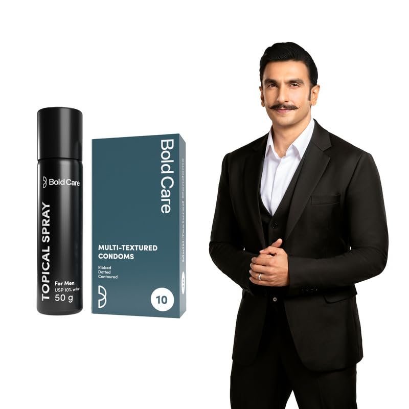 Bold Care EXTEND Non-Transferable Spray for Men (Pack of 1) - 50 ml + Bold Care Multi Textured Condoms Pack - 10 Count (Pack of 1)