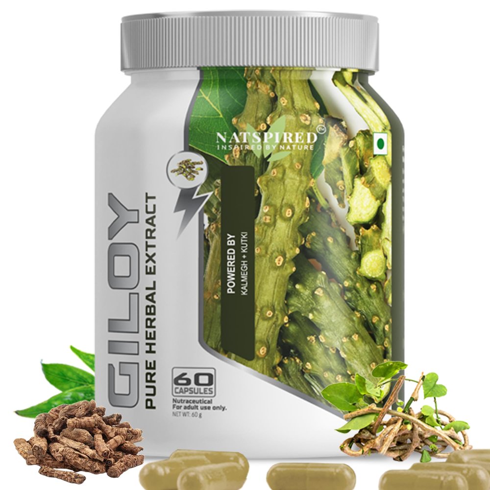 Natspired Giloy Capsules | With Kalmegh & Kutki | Herbal Supplement for Immunity, Antioxidant Support, Digestion & Wellness | Pure & Natural | 60 Vegetarian Capsules