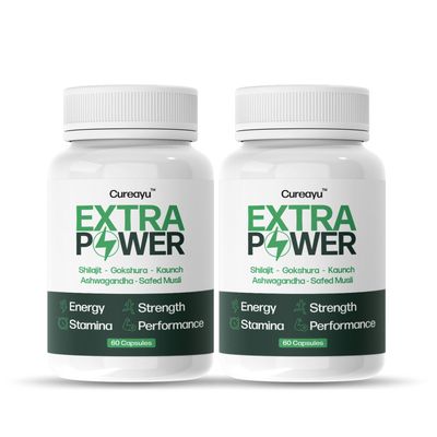 Cureayu Extra Power Capsules | Ayurvedic Stamina Booster With Shilajit, Ashwagandha, Safed Musli, Kaunch & More | Natural Vitality & Endurance Support | 120 capsules