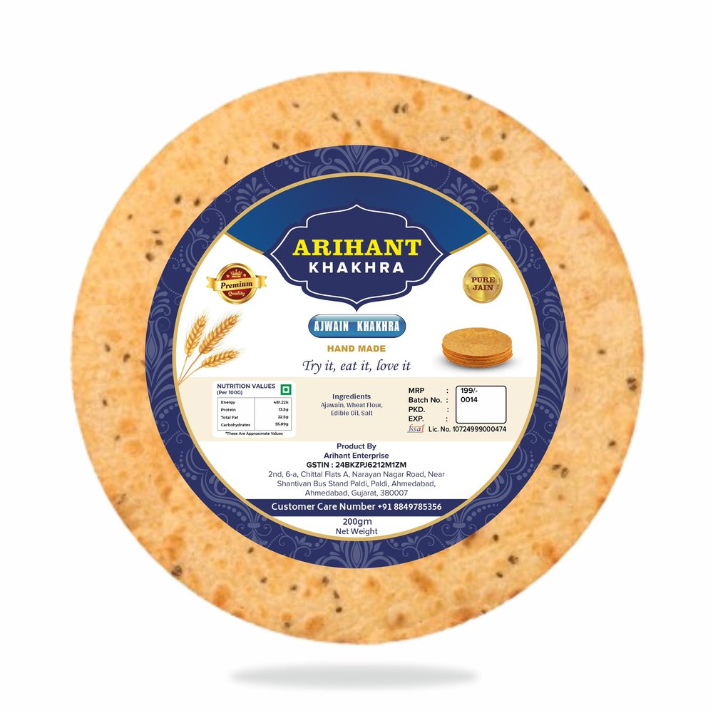 Arihant Khakhra - A beloved Indian bread crafted from whole wheat flour, Arihant Ajwain Flavoured Wheat Khakhra (1kg)
