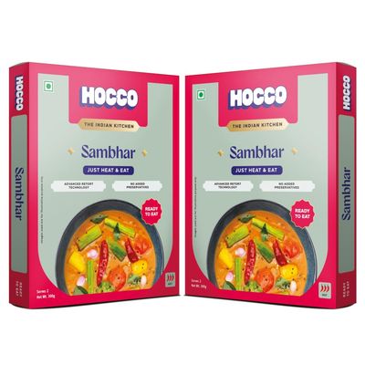 Hocco Authentic Sambhar Ready To Eat | Just Heat And Eat | South Indian Food | No Added Preservative & Colours | Meal Ready In 5 Minutes Microwave-Able_Serves 2 (300gm) (Pack Of 2)