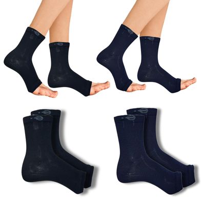 Compression Socks | Bamboo Cotton | Open Toe| Women & Men | Nano Compression Socks for Neuropathy | Arch Support | Ankle & Foot Swelling | Black, Navy Blue | Pack of 2