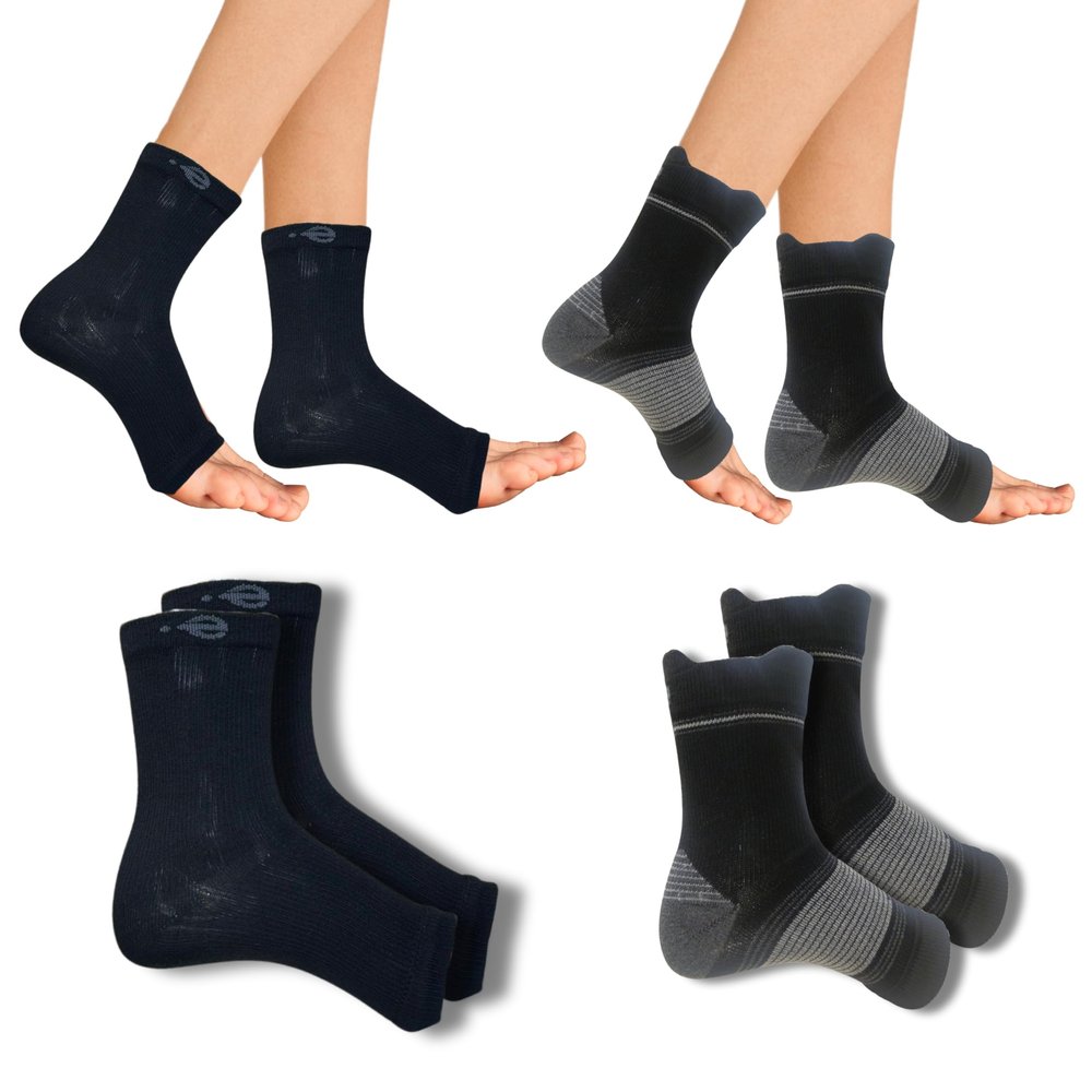 Compression Socks | Bamboo Cotton | Open Toe| Women & Men | Nano Compression Socks for Neuropathy | Arch Support | Ankle & Foot Swelling | Black, Black | Pack of 2