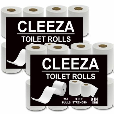 CLEEZA 3 Ply Disposable Toilet Paper Roll Pack of 16 (200 Pulls Each) 3200 Sheets Paper (Toilet Paper & Roll/Tissue Roll) - 9.8 x 10 cm Pack of 16 Toilet Tissue Paper Rolls (16 x 200) Pulls (3200)