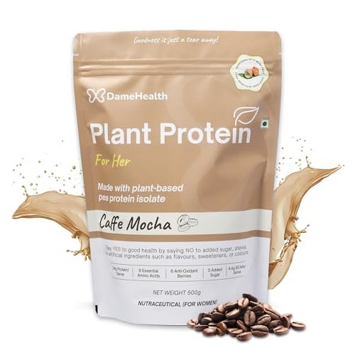 DAME HEALTH Pure Plant Protein, 500gm (Pack of 1 Caffe Mocha) 24 gm Protein | Pea Isolate | No Bloating, Easy to Digest | 6 Natural Antioxidants | Safe | Sugar-free