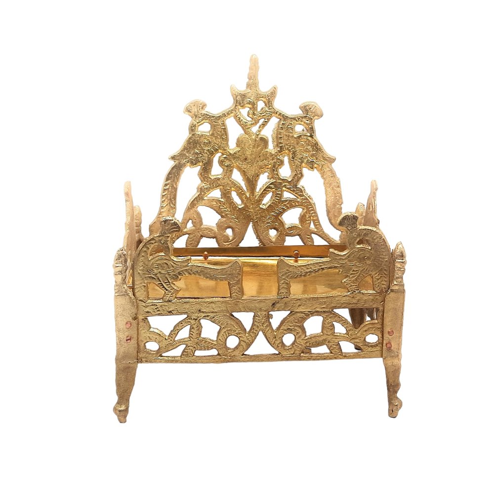 NYRA Brass Singhasan for God Idol | Ladoo Bal Gopal, Krishna Idol | Pooja Chowki Mandir | Handcrafted Brass Throne for Temple and Home Pooja. (Large)