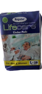 Life Care Underpads, Large 60 X 90 Cm, High Absorbency, Leak Proof, Pack of 1, 10 Count, Unisex