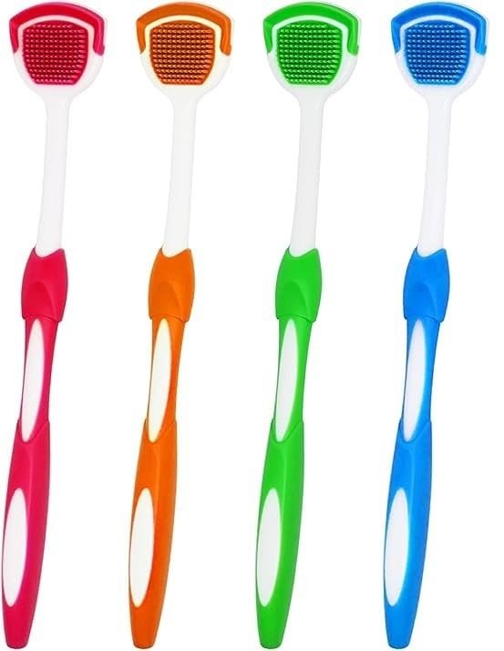 4Pcs Tongue Scraper Brush for Adults and Kids 100% BPA Free Tongue Scraper Cleaner for Reducing Bad Breath and Keeping Oral Health Tongue Scrubber Cleaner Helps Fight Bad Breath