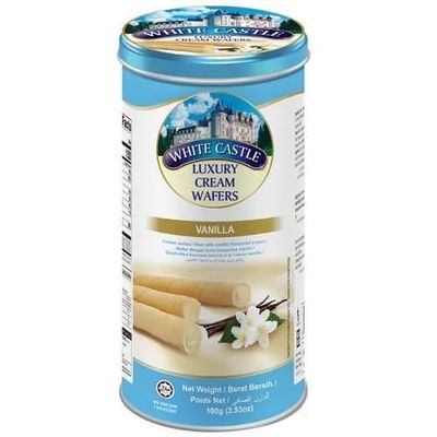 White Castle Luxury Cream Wafers, Vanilla, Sweet & Crunchy 100gm Tin (Malaysia)